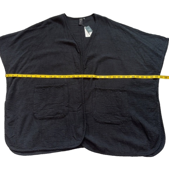 NEW Focus Casual Life Open Cardigan Waffle One Size Pockets Pre Shrunk Black - Picture 4 of 10